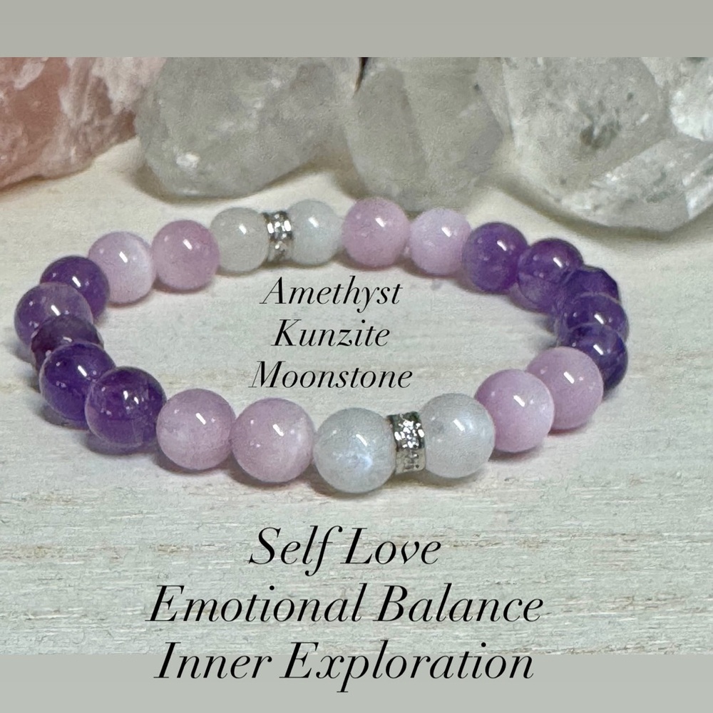 Self Love Amethyst Kunzite Moonstone Stretch Gemstone Bracelet